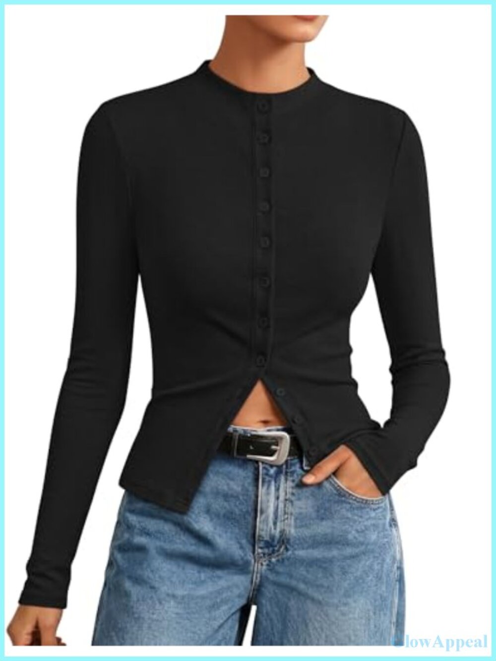 Women's Lightweight Knit Cardigan Sweater Mock Neck Long Sleeve Button Up